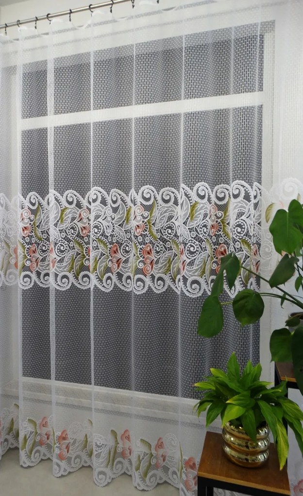 Mg Függöny 125/095 Fehér Kol virágok 350x225cm Kész Szalaggal M