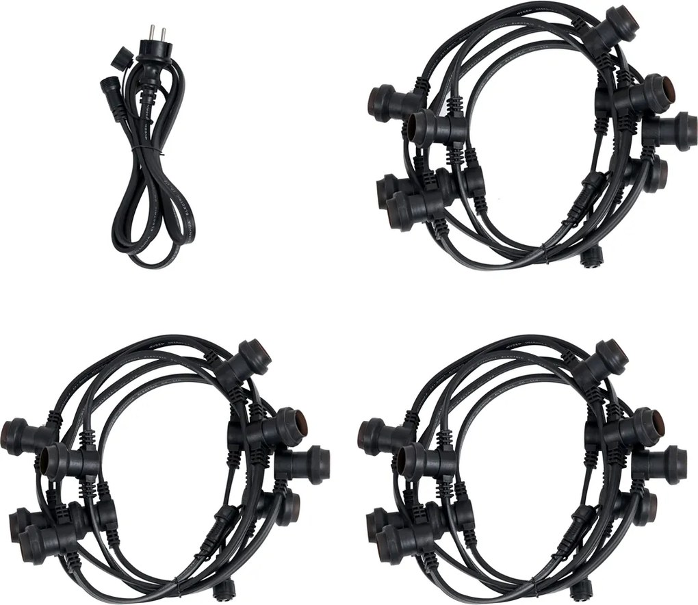 Összekapcsolható fekete fényfüzér dugóval 18m, E27 P45 30 izzóval, IP44 - Lubber