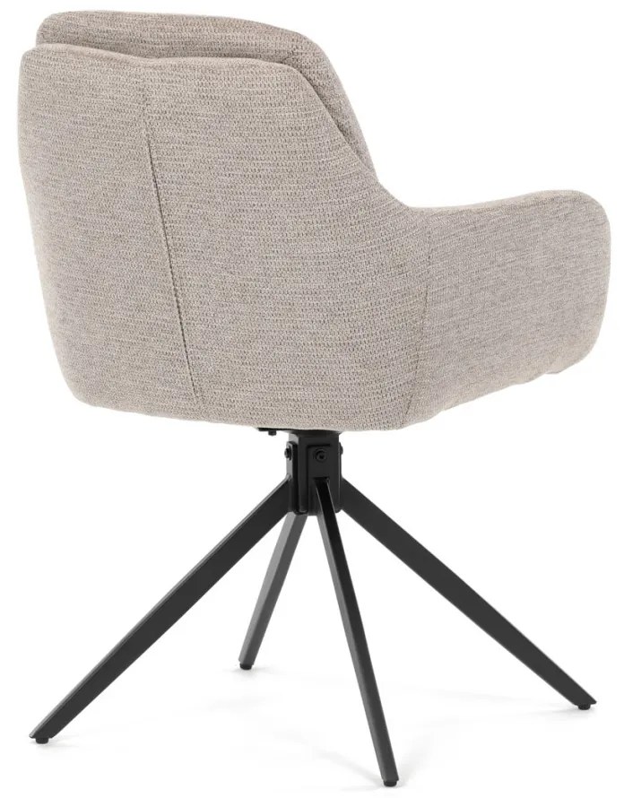 Scaun de sufragerie pivotant, mecanism rotativ 180°, material bej, structură metalică neagră