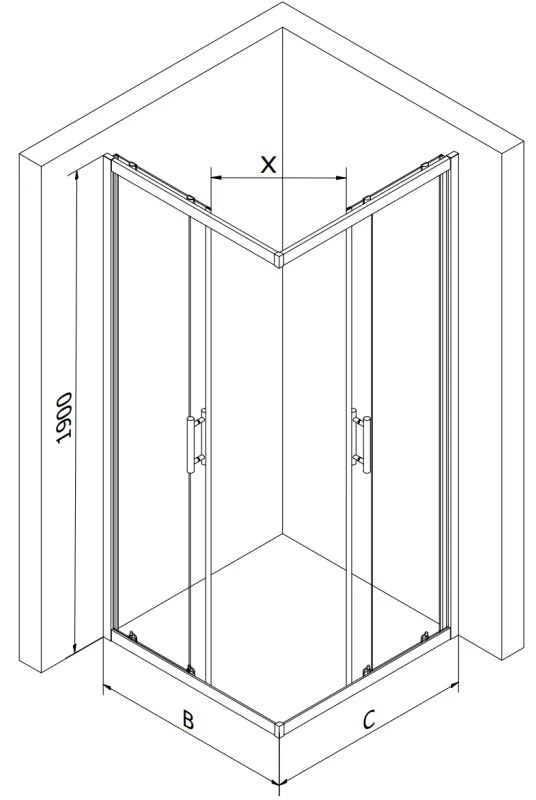 Mexen Rio, szögletes zuhany tolóajtóval 80 (ajtó) x 80 (ajtó) x 190 cm, 5mm átlátszó üveg, arany profil + fehér SLIM zuhanytálca, 860-080-080-50-00-4…