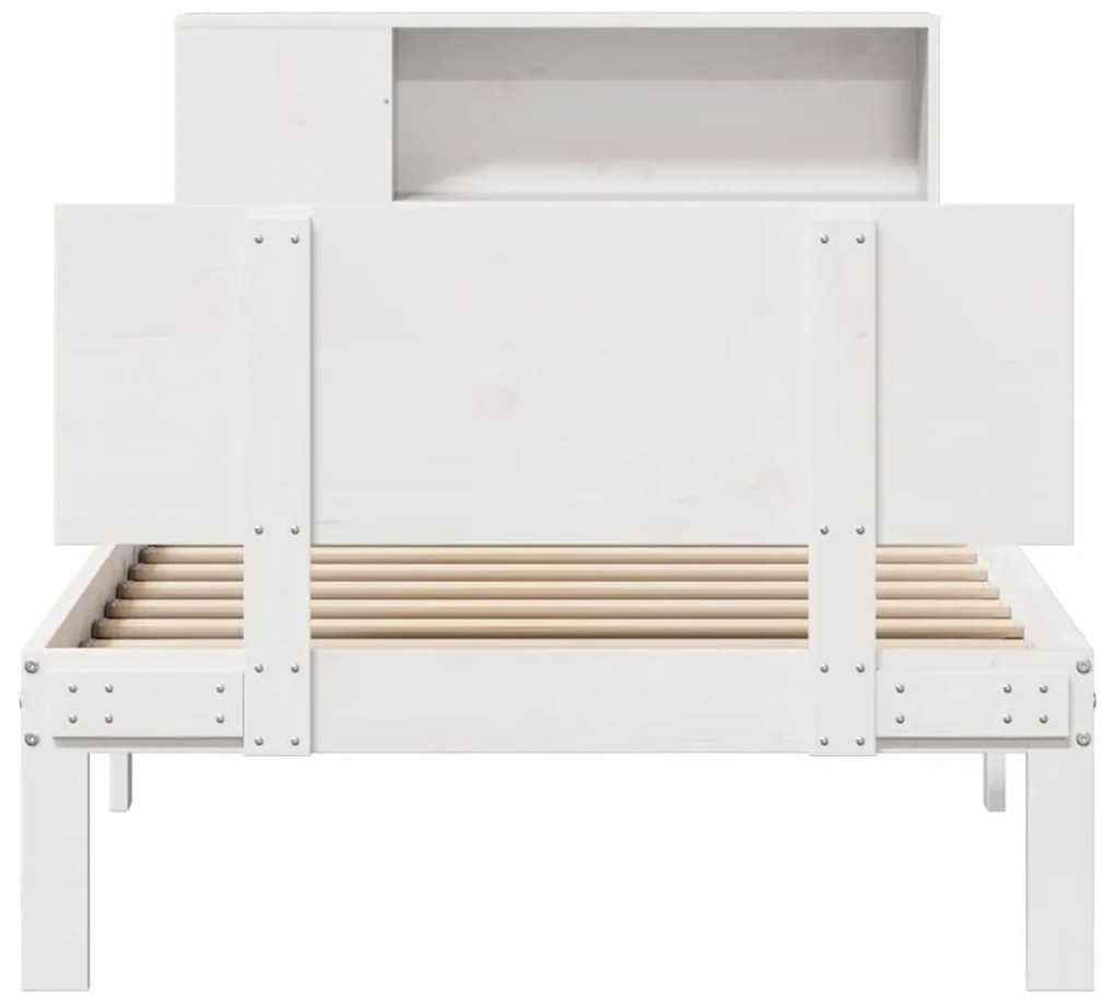 fehér tömör fenyőfa könyvespolcos ágy matrac nélkül 100x200 cm