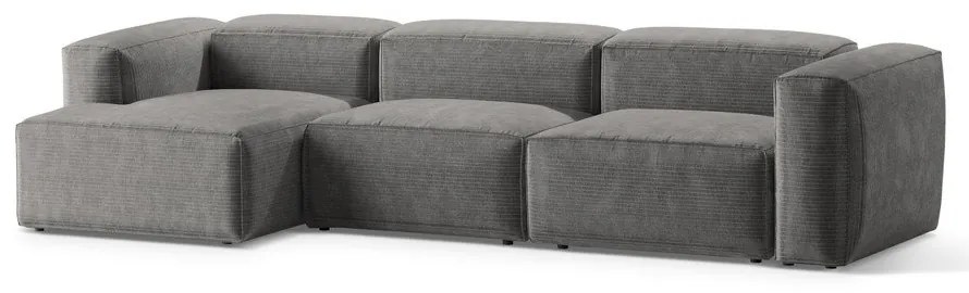 Világosszürke kordbársony sarokkanapé (bal oldali-heverő résszel) Bergano – Cosmopolitan Design