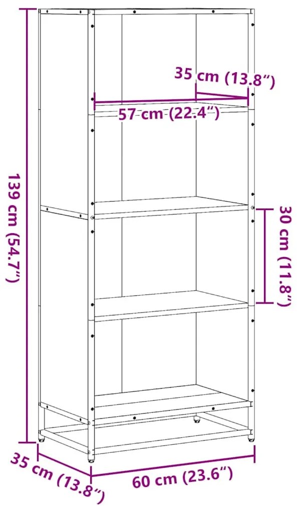 fekete szerelt fa könyvszekrény 60 x 35 x 139 cm