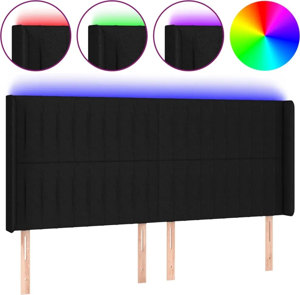vidaXL fekete szövet LED-es fejtámla 203x16x118/128 cm