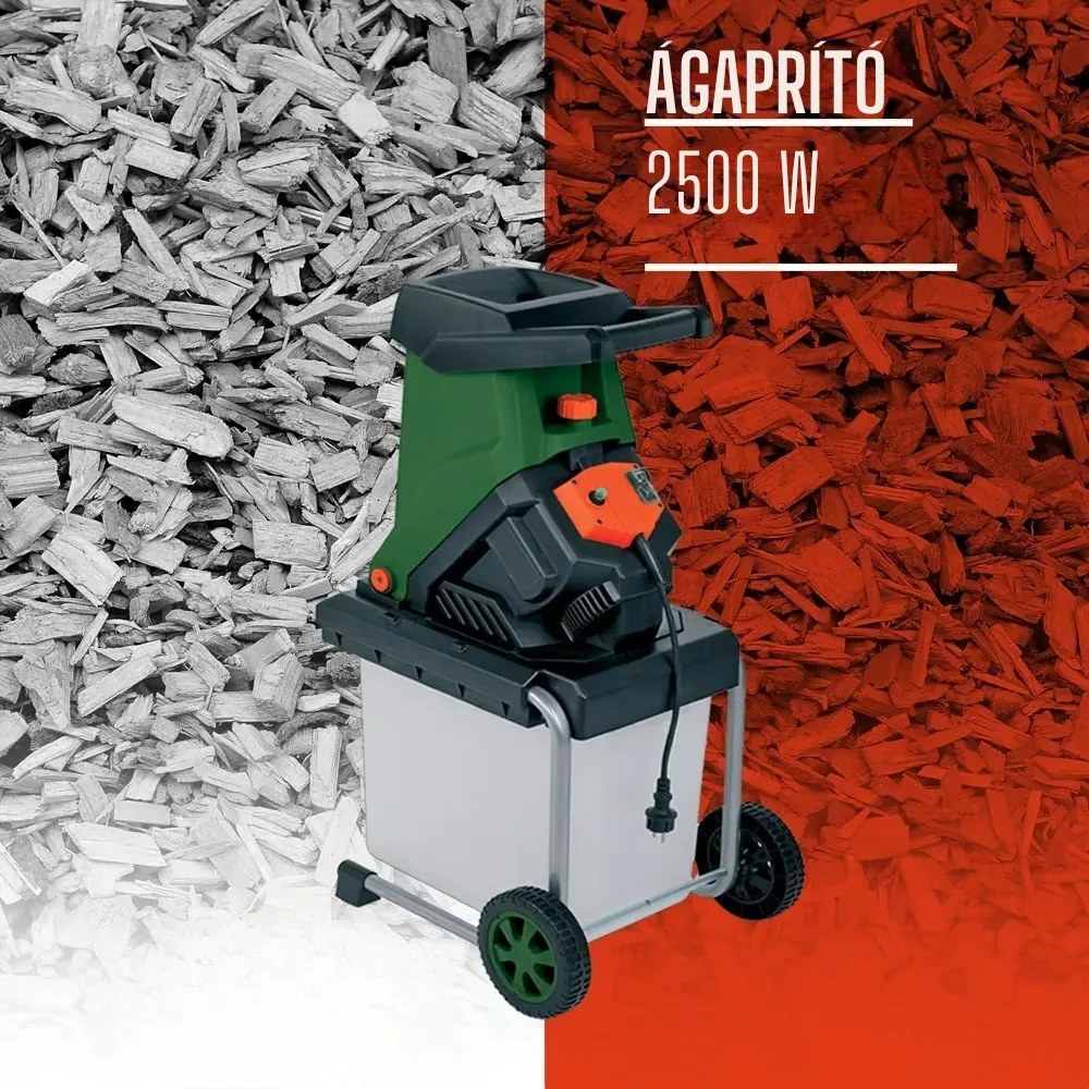 CHIP kerti aprítógép/daráló 50 literes gyűjtőtartállyal, 3100W fekete/zöld Gardebruk