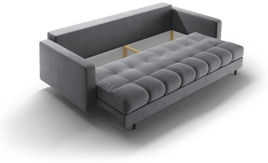 Világosszürke bársony kinyitható tárolóhelyes kanapé 222 cm Bali – Cosmopolitan Design