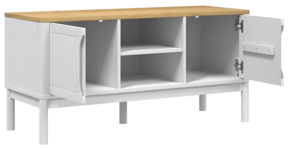 FLORO fehér tömör fenyőfa TV-szekrény 114 x 43 x 55 cm