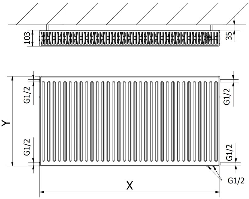 Mexen CV22, panelradiátor 400 x 1100 mm, alsó csatlakozás, 1304 W, antracit, W622-040-110-66