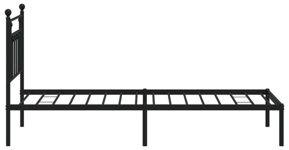 fekete fém ágykeret fejtámlával 90 x 200 cm
