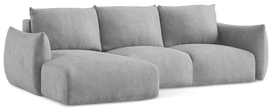 Világosszürke zsenília kinyitható sarokkanapé (bal oldali-heverő résszel) Leila – Makamii