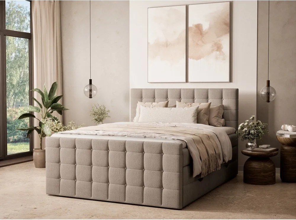 Bézs ágyneműtartós boxspring ágy 160x200 cm Tasca – Maison de Rêve