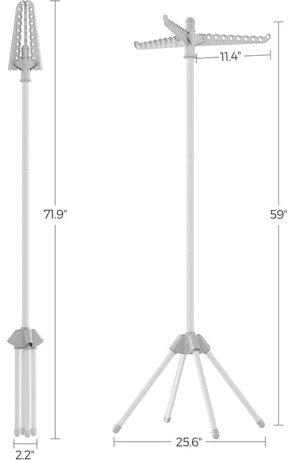 Ruhaszárító állvány, 3 forgatható karral vállfák számára 150 cm magas, szürke és fehér színben