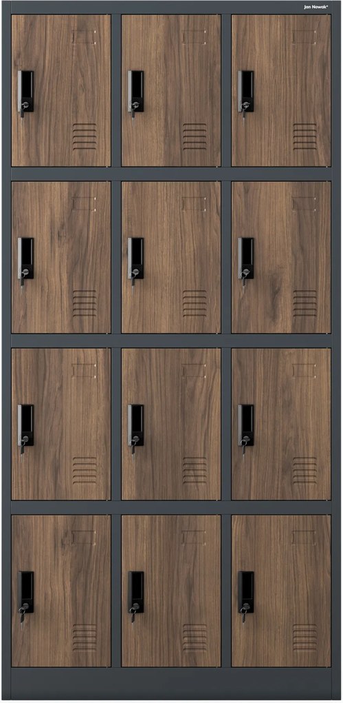 12 rekeszes szociális szekrény, antracit/dió, 900x1850x400 mm: MARCIN Eco Design