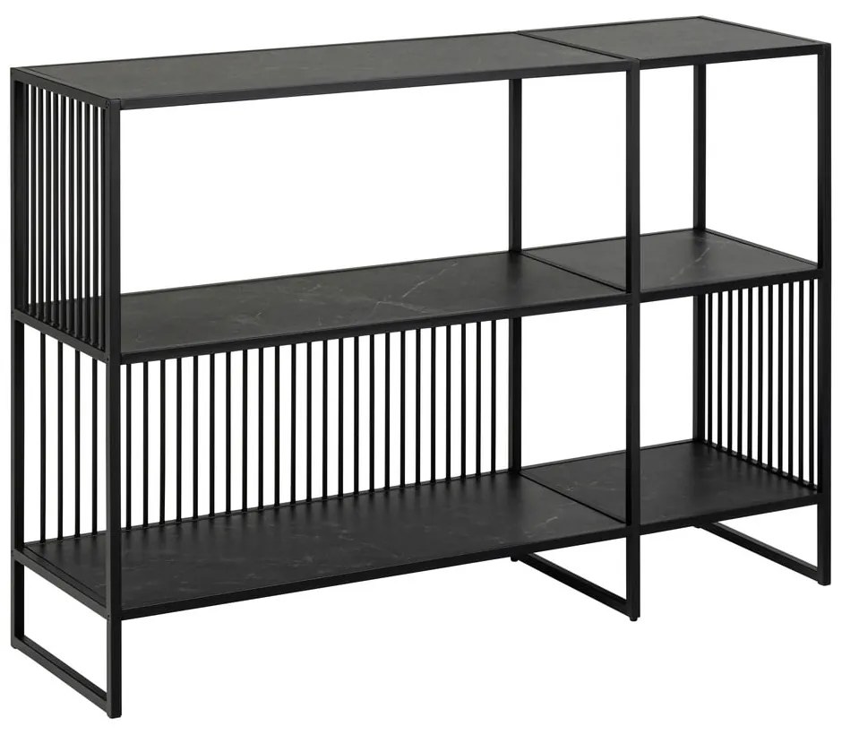 Fekete könyvespolc kő dekorral 120x83 cm Strington – Actona