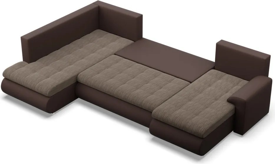 Tokio U sarokkanapé, 3 ágyneműtartóval, fonott + műbőr, baloldali, barna