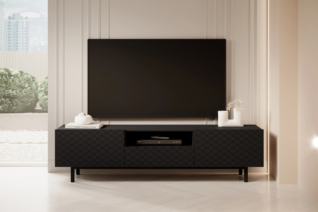Scalia II 190 2K1SZ TV-szekrény nyitott polccal - fekete matt / fekete lábak