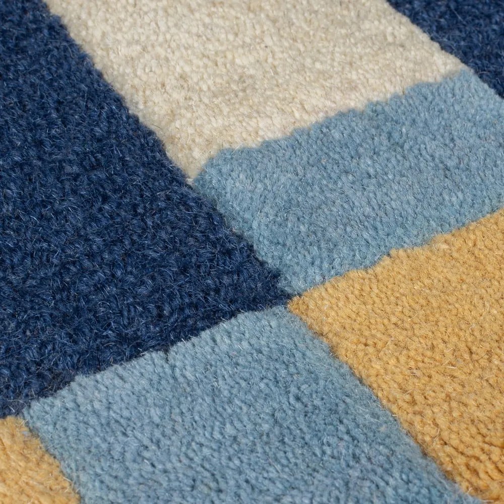 Kék kézi szövésű gyapjú szőnyeg 120x170 cm Kai Wool Border – Flair Rugs