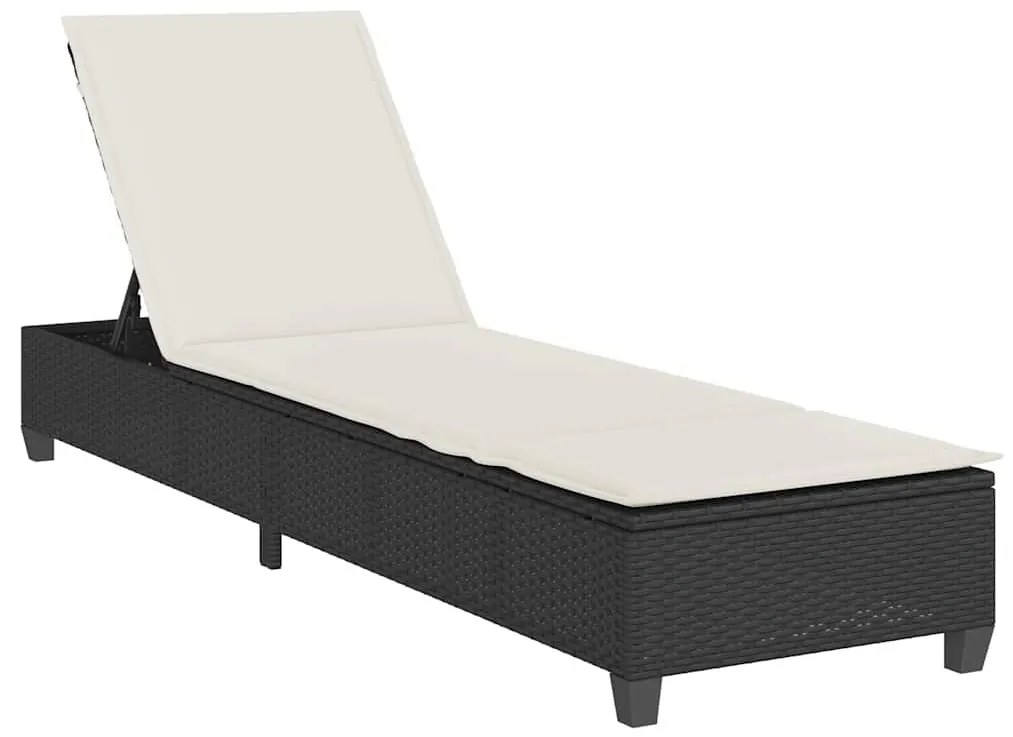 fekete polyrattan napozóágy párnákkal 55x200x25,5 cm