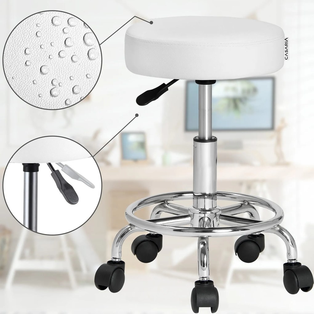 OXANA lábtartós görgős puff, Ø35cm, fehér Casaria