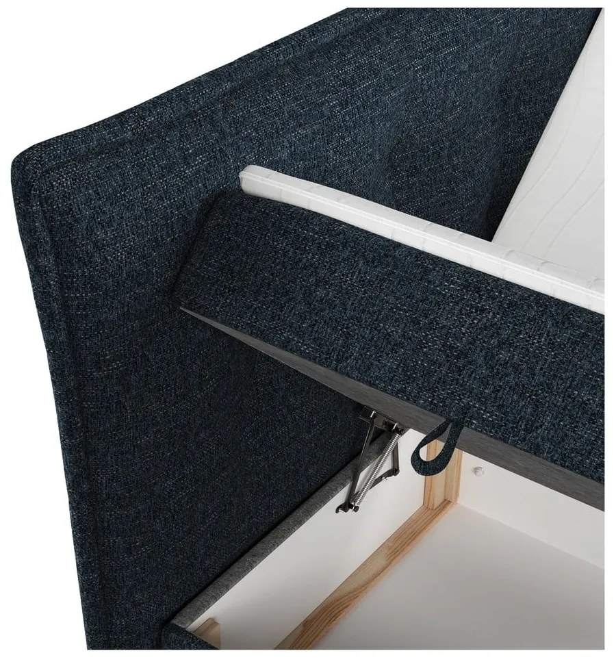 Sötétkék ágyneműtartós boxspring ágy 200x200 cm Sinai – Maison de Rêve