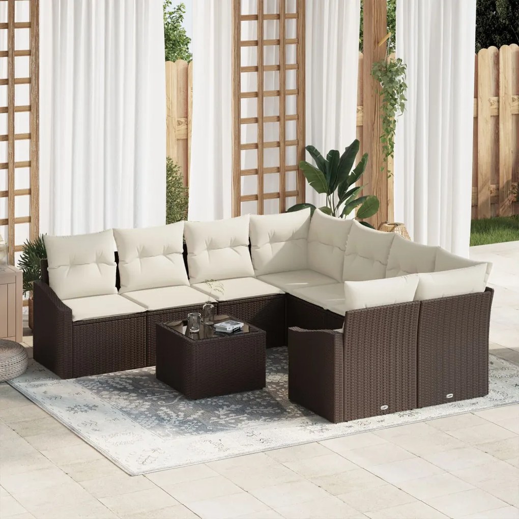 Kert Sofa Szett 9 db-os Barna Rattan Kert Sofa Tárolóval