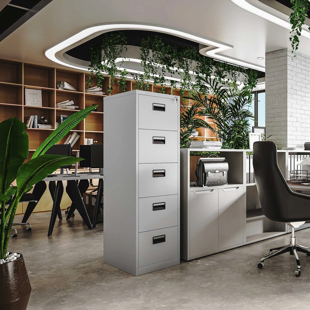 Fém irattartó szekrény, 5 fiókos SARA V5, 460 x 1630 x 620 mm, szürke