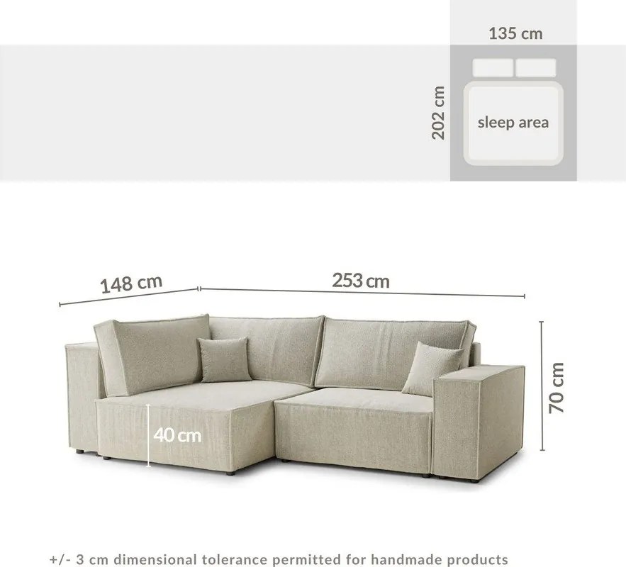 Bézs zsenília kinyitható-tárolóhelyes sarokkanapé (bal oldali-L alakú) Tonga – Maison de Rêve