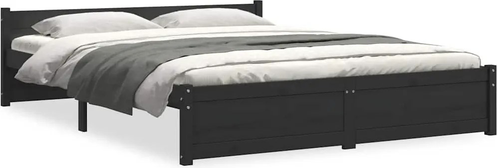 vidaXL King Size fekete tömör fa ágykeret 150 x 200 cm