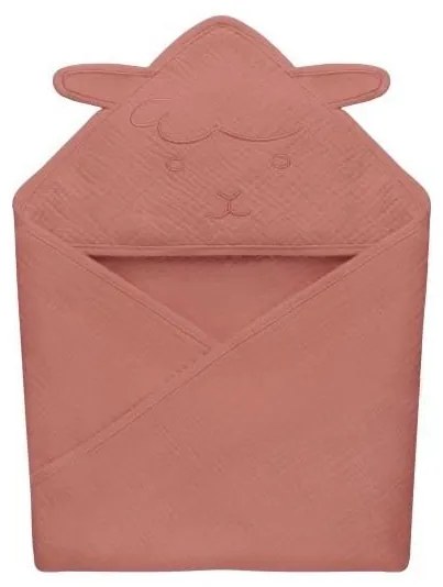 Lionelo - Gyerek muszlin kapucnis törölköző, korallpiros