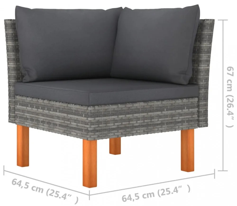 6 részes szürke polyrattan és eukaliptuszfa kerti ülőgarnitúra