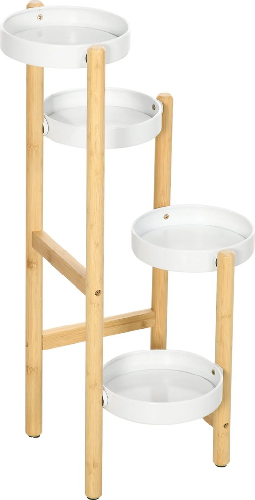 Outsunny Bambusz Virágtartó 4 Körsóval, 20 kg Terhelhetőség Beltéri és Kültéri Használatra Ø28x80 cm Természetes és Fehér | Aosom