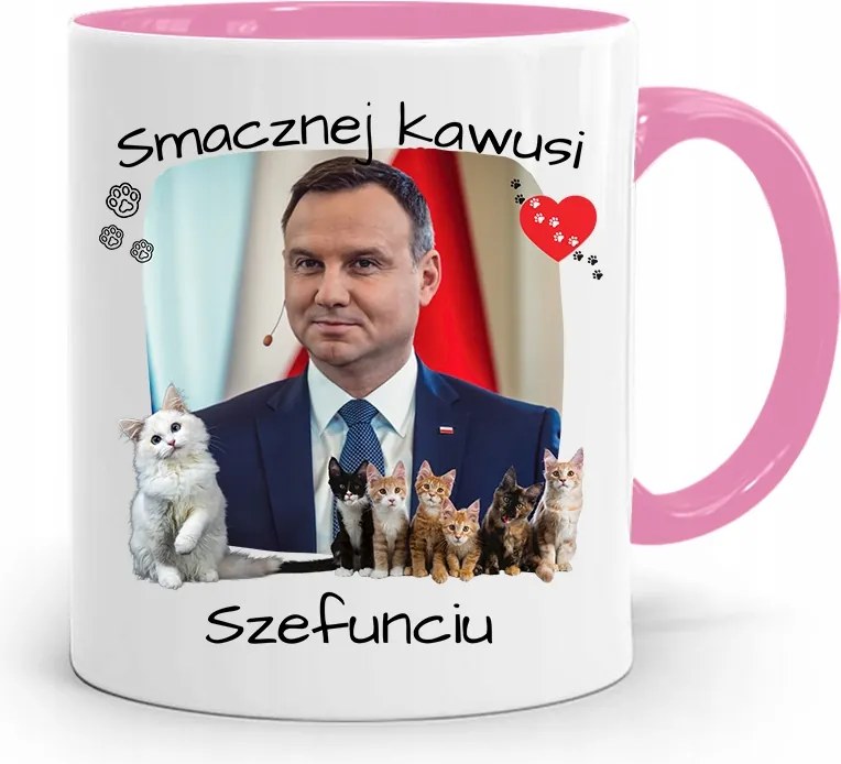 Andrzej Duda Pis Rózsaszín Elnöki Bögre fényképes nyomattal