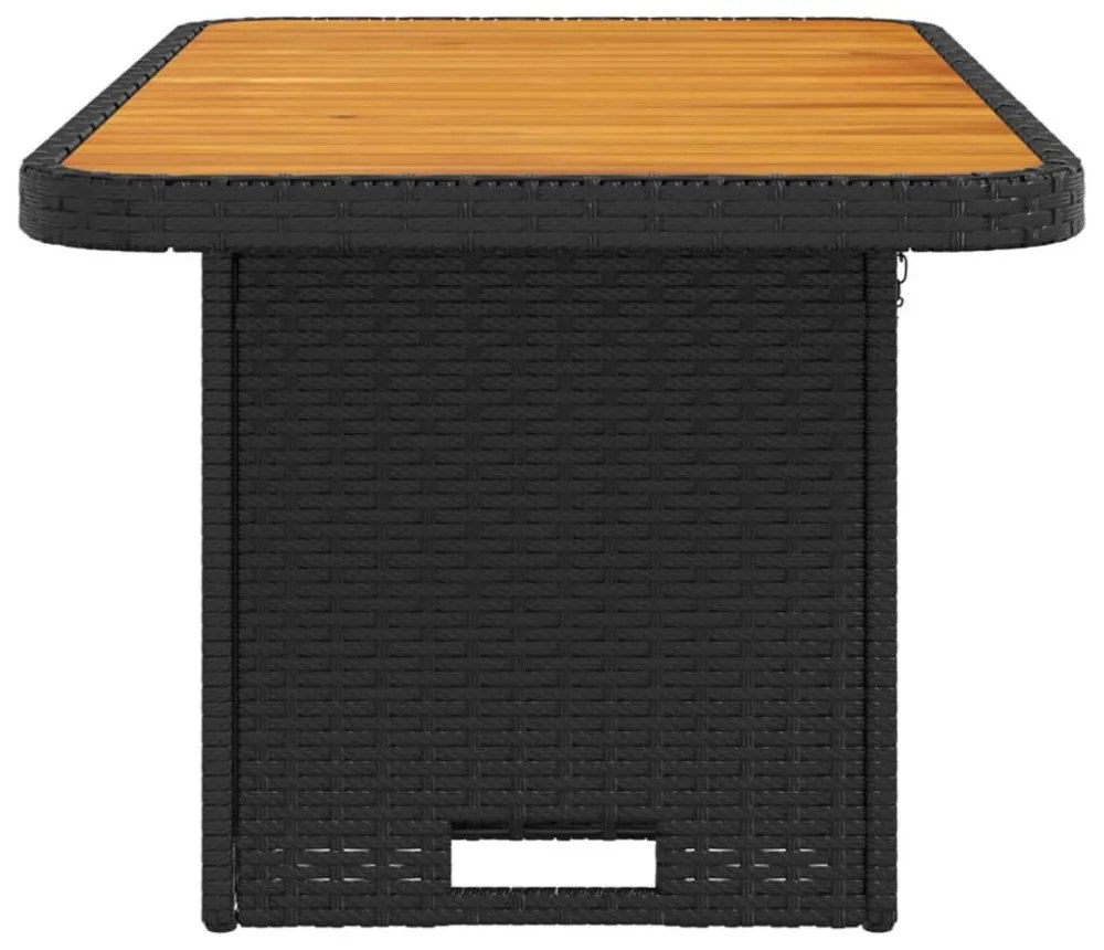 fekete polyrattan és akácfa kerti asztal 90 x 55 x 71 cm