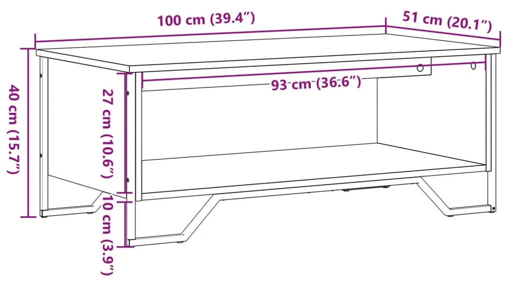 vidaXL szürke sonoma színű szerelt fa dohányzóasztal 100 x 51 x 40 cm