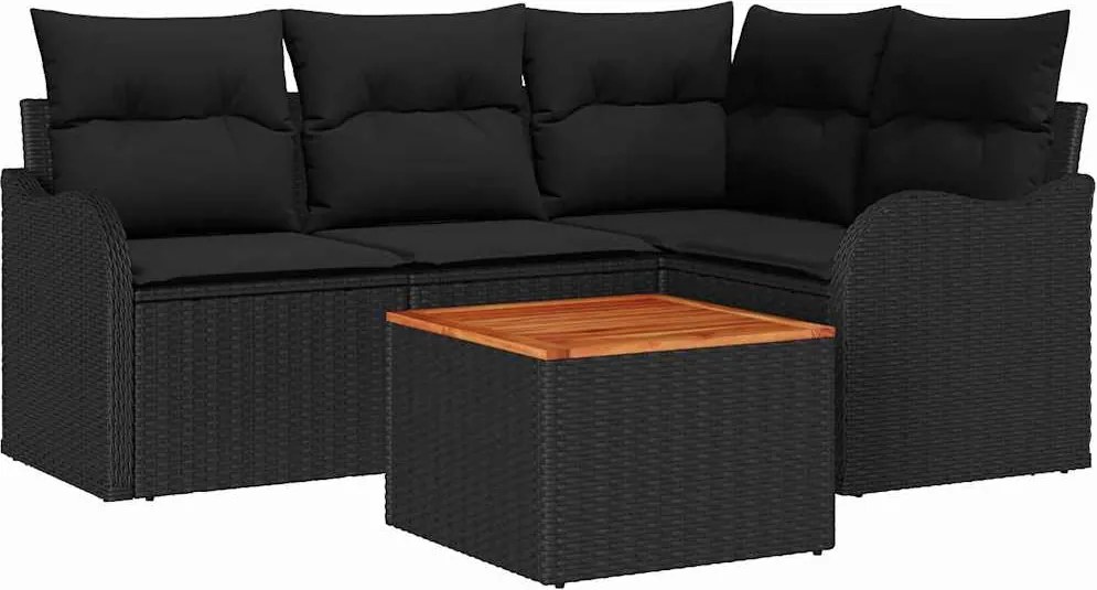vidaXL Kerti Kanapé Szett tárolóval 5 pcs Fekete polirattan