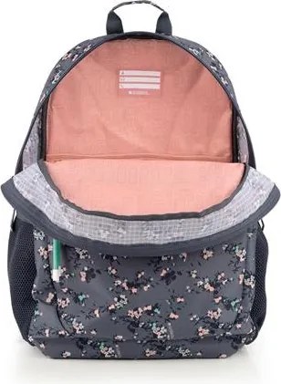 Hátizsák, iskolatáska, cipzáras, GABOL Secret, szürke, virágmintás (GA238096L)