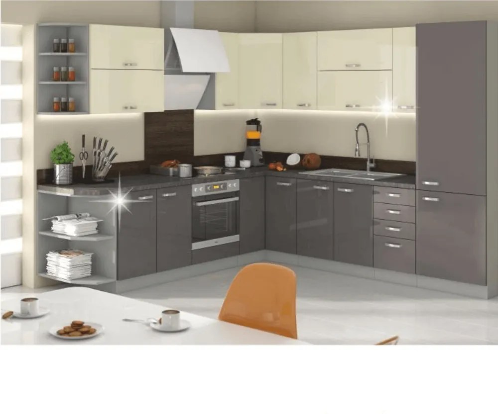 Magas kétajtós szekrény, szürke magasfényű/szürke, PRADO 40 DK-210