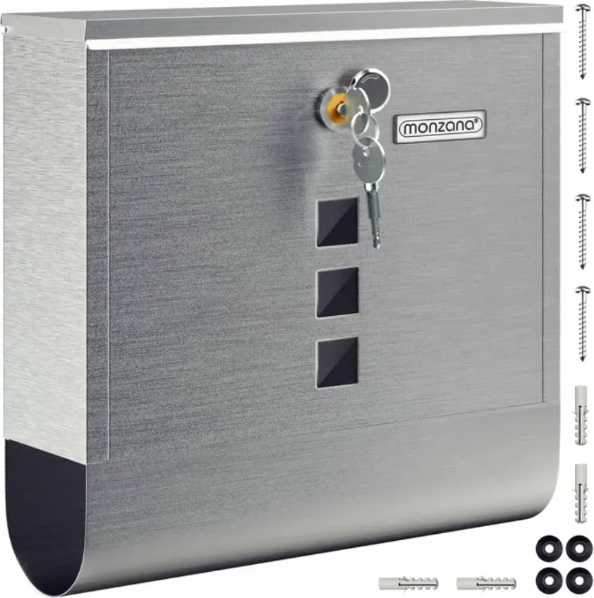 POST postaláda újságtartóval, 30,5x10x33,5cm, ezüst Monzana