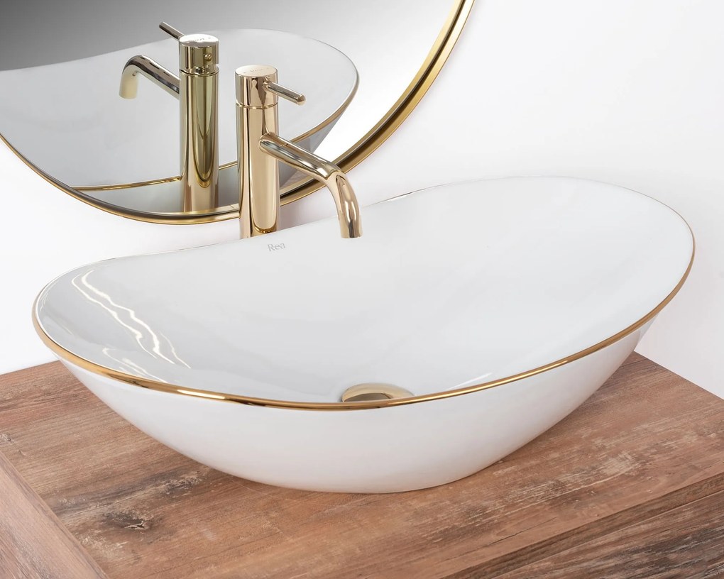 készlet Pultos mosdó Royal gold edge + Fürdőszobai csaptelep Lungo gold + Dugó gold