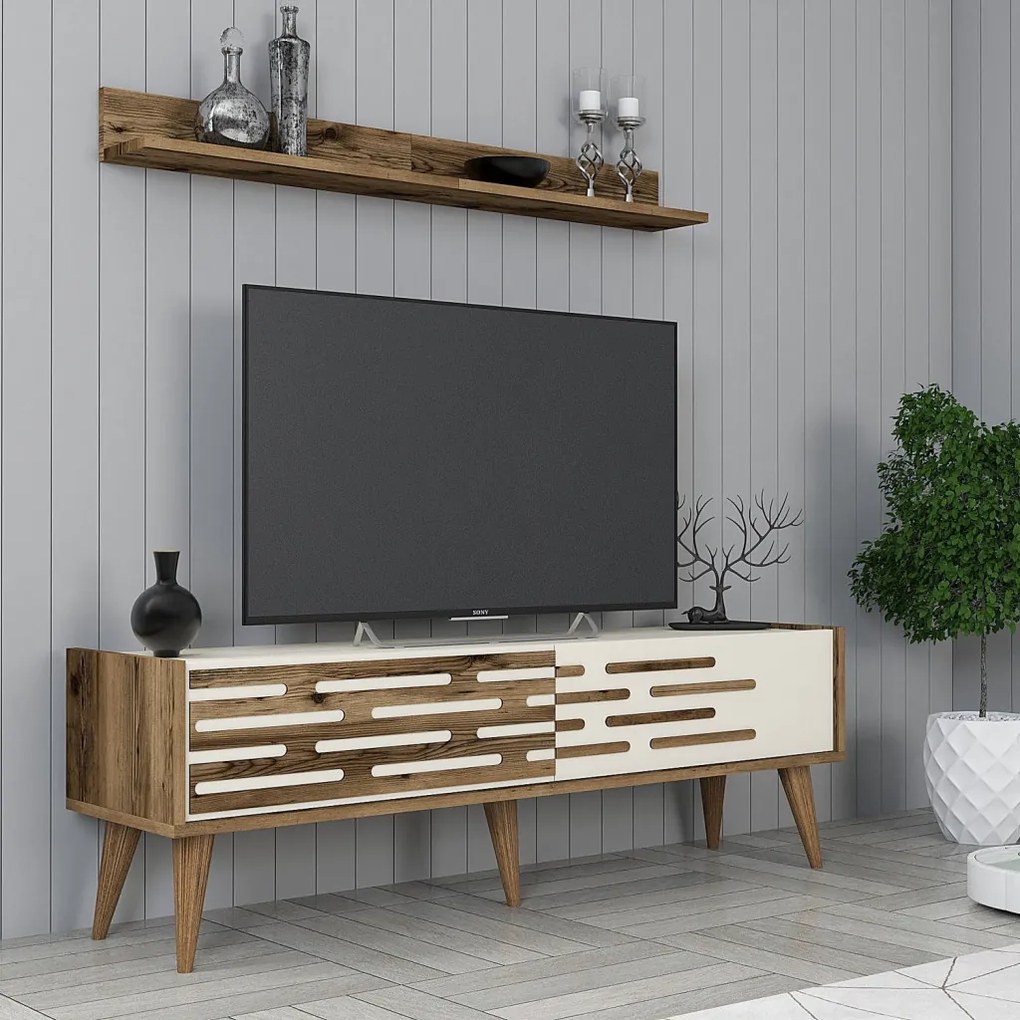 Valensiya TV-állvány, dió-krém, 140 cm