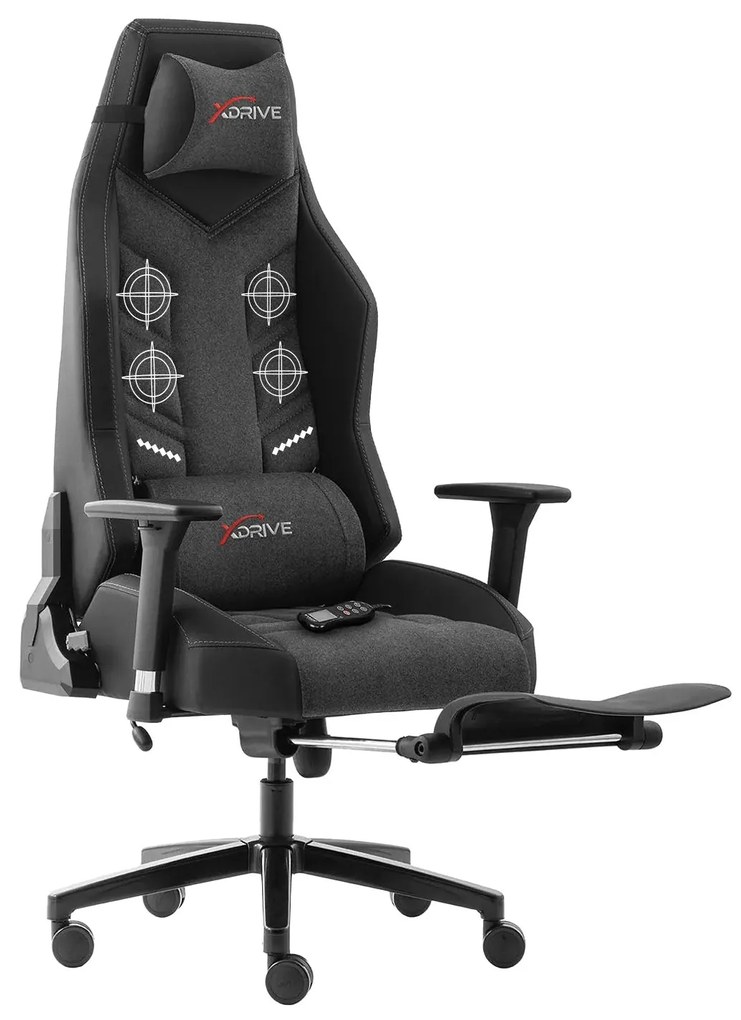 FIRTINA Massage TX 200 KG teherbírású szövet gamer szék lábtartóval, beépített masszázs- és fűtés funkcióval, 3D kartámasz