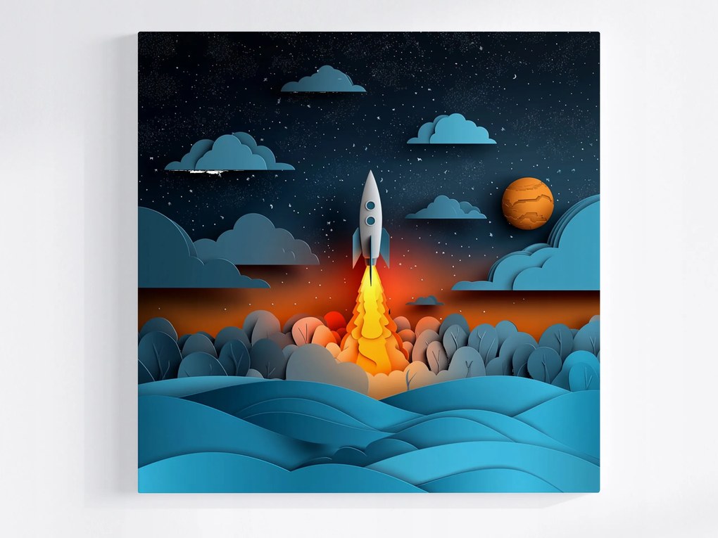 Vászonkép Canvas Rakéta Start Kozmosz Bolygók Paper Art 3D 40x40