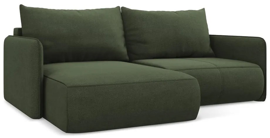 Zöld kinyitható-tárolóhelyes sarokkanapé (bal oldali) Nanea – Makamii