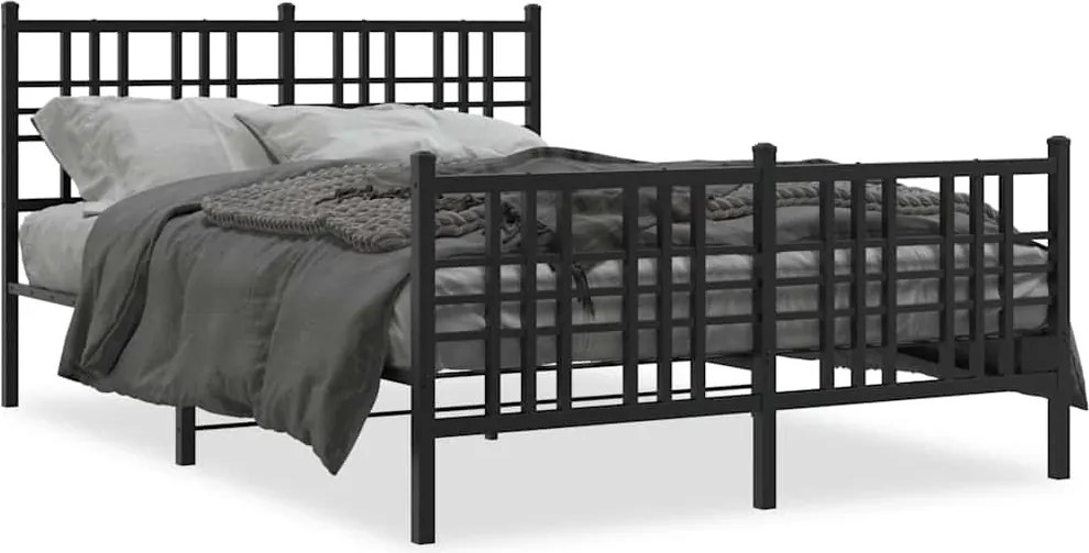 vidaXL fekete fém ágykeret fej- és lábtámlával 120 x 200 cm