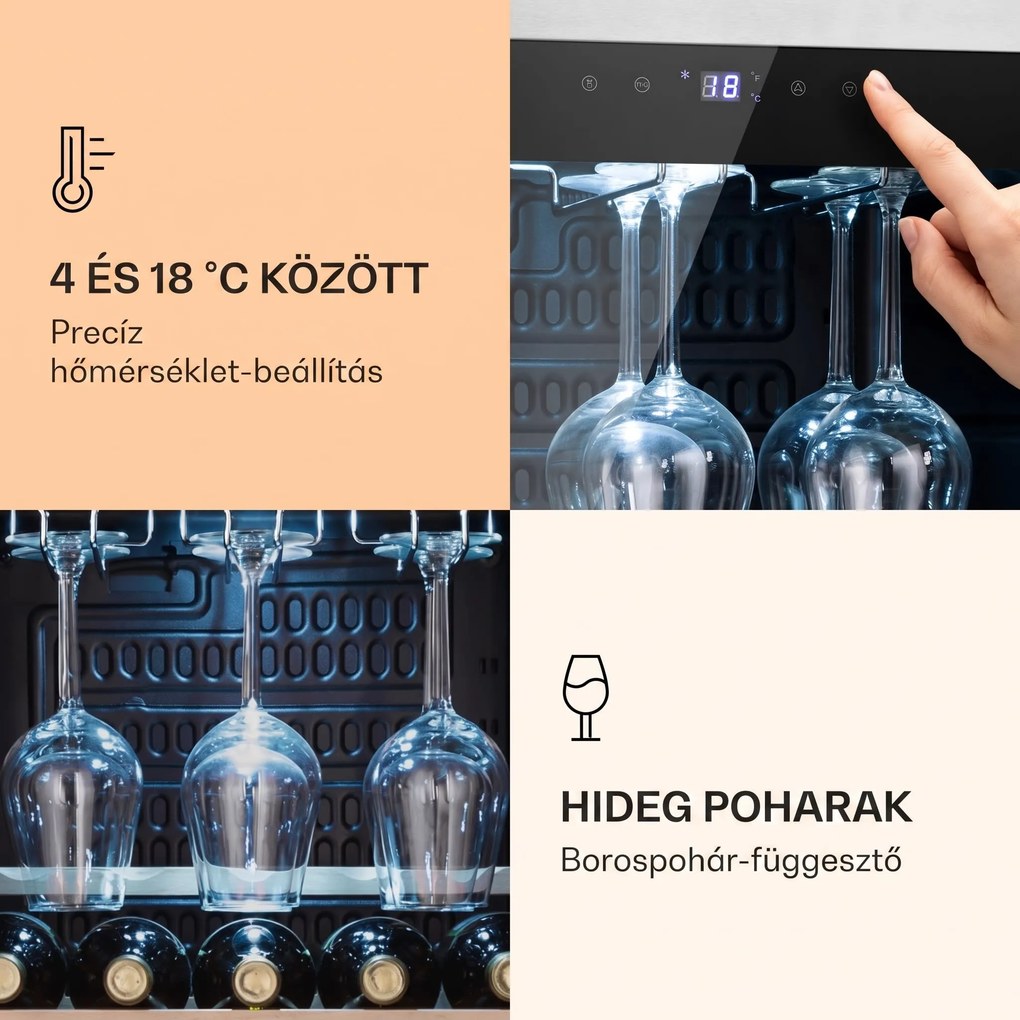 Klarstein Vinamour 46 Uno, borhűtő, 155 liter, 46 palack, 4-18 °C, 1 zóna,rozsdamentes acél