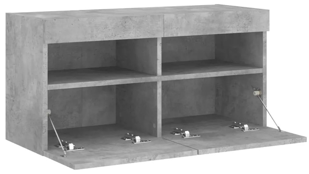 betonszürke falra szerelhető TV-szekrény LED-del 80x30x40 cm