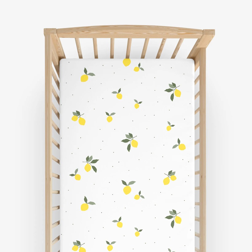 Goldea gyermek gumis pamut lepedő kiságyba - citromok 60 x 120 cm