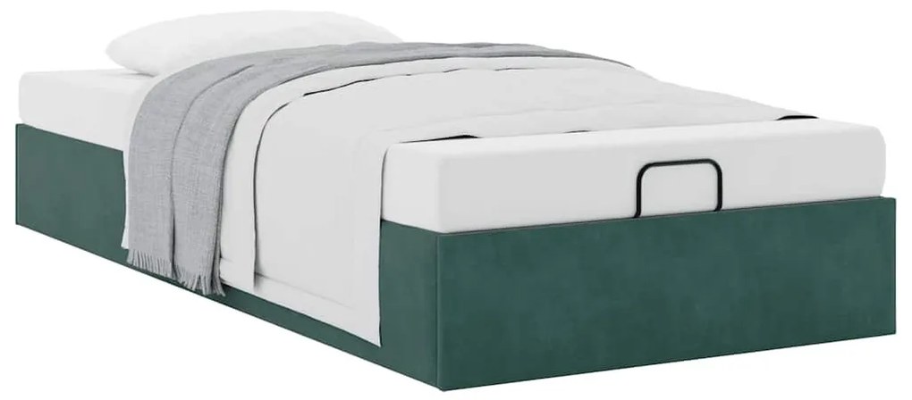 Ottomán ágykeret matrac nélkül Sötétzöld 80x200 cm bársony