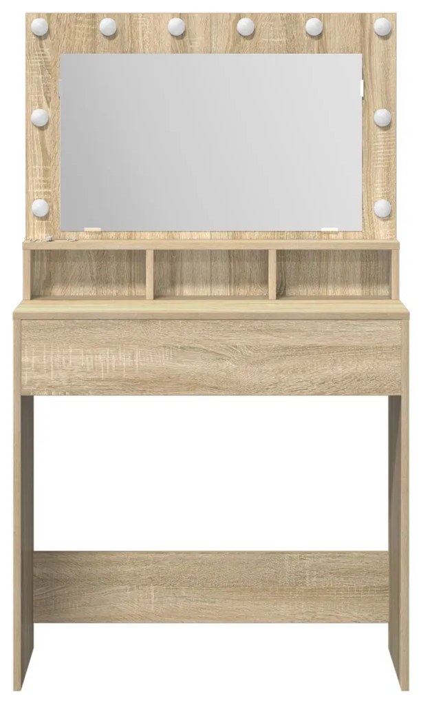 LED-es sminktükör Sonoma tölgyből 79x41x135 cm