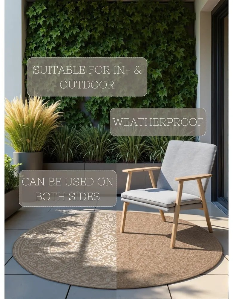 Bézs-elefántcsont színű kerek kültéri-beltéri szőnyeg ø 160 cm Duet Kona – NORTHRUGS